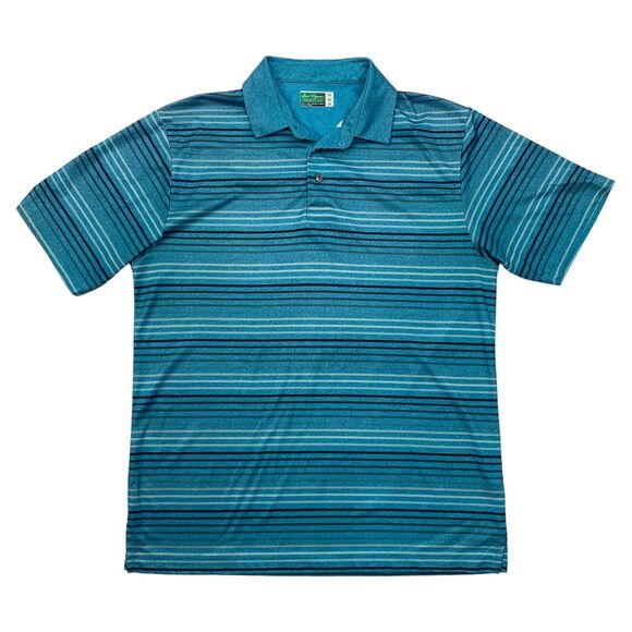 Ben Hogan Polo Shirt Mens M Medium Blue Striped Sweat Wicking Performance Golf - Picture 1 of 9